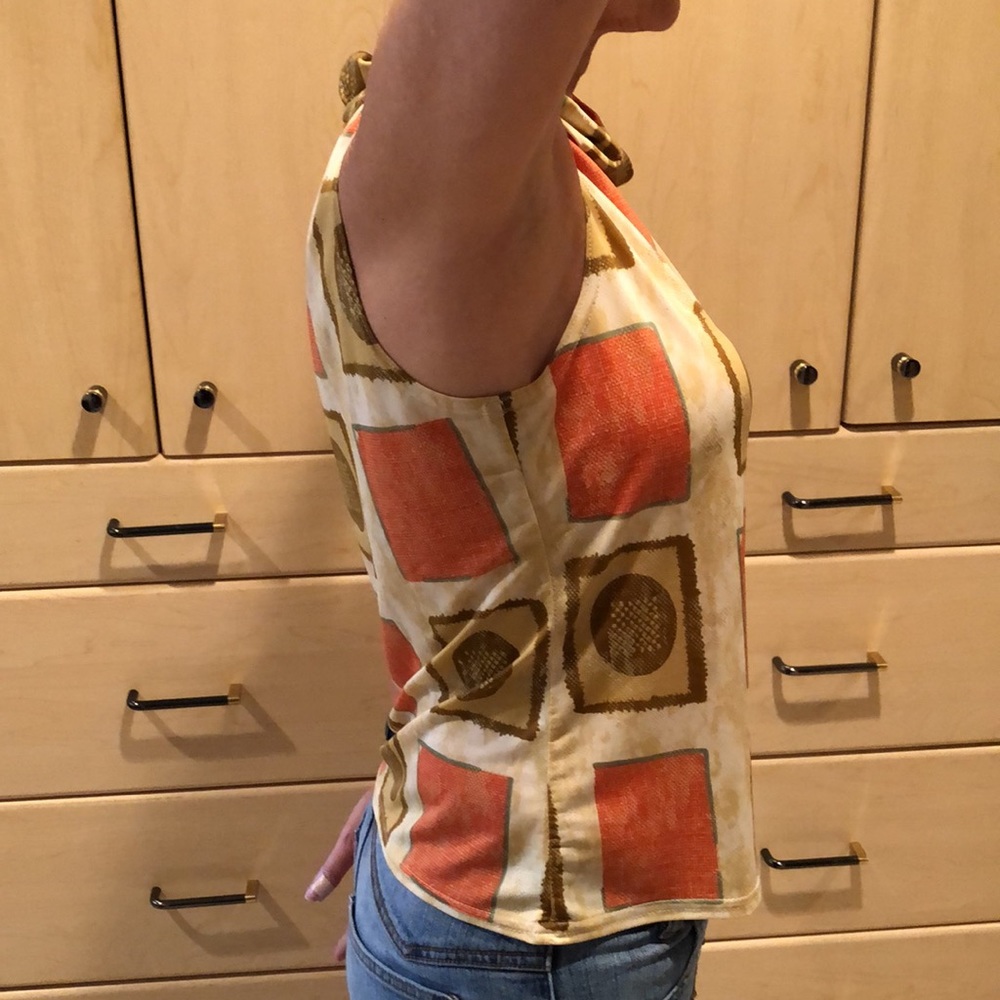Sleeveless Geometric Print Cowl Neck Top - Orange/Gold - Picture 4 of 13